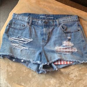 Blue Jean shorts with American flag print pockets
